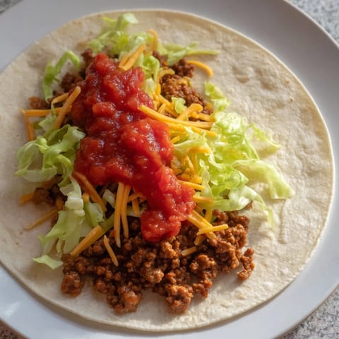 Freshly assembled beef tacos on a plate, showcasing a close-up of the delicious filling and toppings.