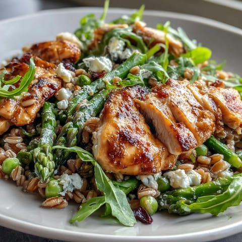 Tender chicken and farro mingle in this refreshing spring salad, topped with fresh herbs.