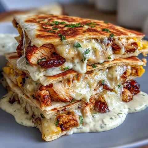 Crispy Cinco de Mayo Street Corn Quesadillas loaded with roasted corn and melted cheese, served with smoky chipotle crema.