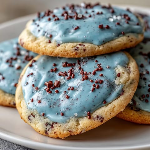 Delightful robins egg speckled sugar cookies—crisp, pale blue, and dotted with chocolate flecks, perfect for Easter or spring gatherings.  