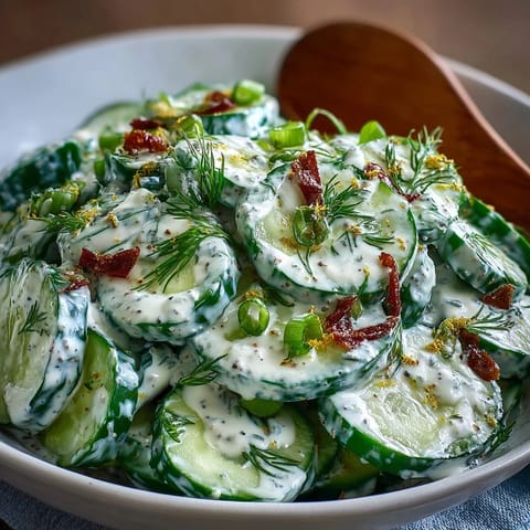 Crisp TikTok Cucumber Salad with creamy everything bagel dressing, a refreshing side.