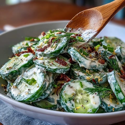 Cool, tangy cucumber salad featuring everything bagel seasoning, perfect for easy meals.