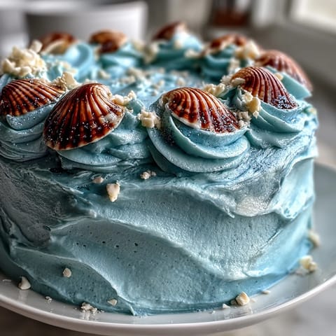 Delicious Cancer Zodiac Cake featuring creamy blue buttercream swirled like ocean waves.