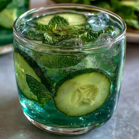 Sparkling Cucumber Mint Lemonade Mocktail bursting with fresh, chilled mint and zesty lemon.