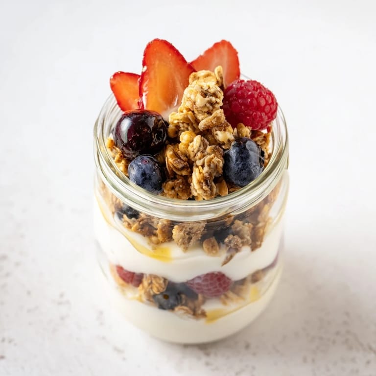 This delicious Berry Parfait features a satisfying texture from fresh fruit and granola, ready to eat.