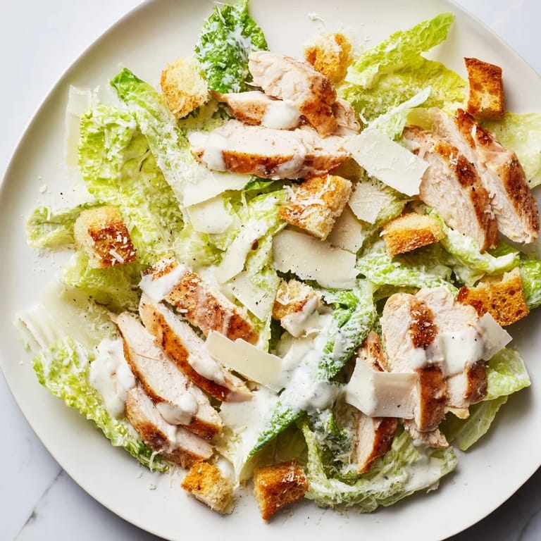 Freshly made Chicken Caesar Salad with Parmesan, a satisfying main dish perfect for lunch.
