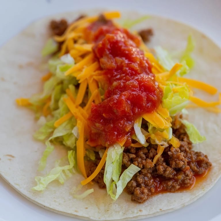 A delightful view of crunchy, loaded beef tacos ready to enjoy with a burst of flavor.