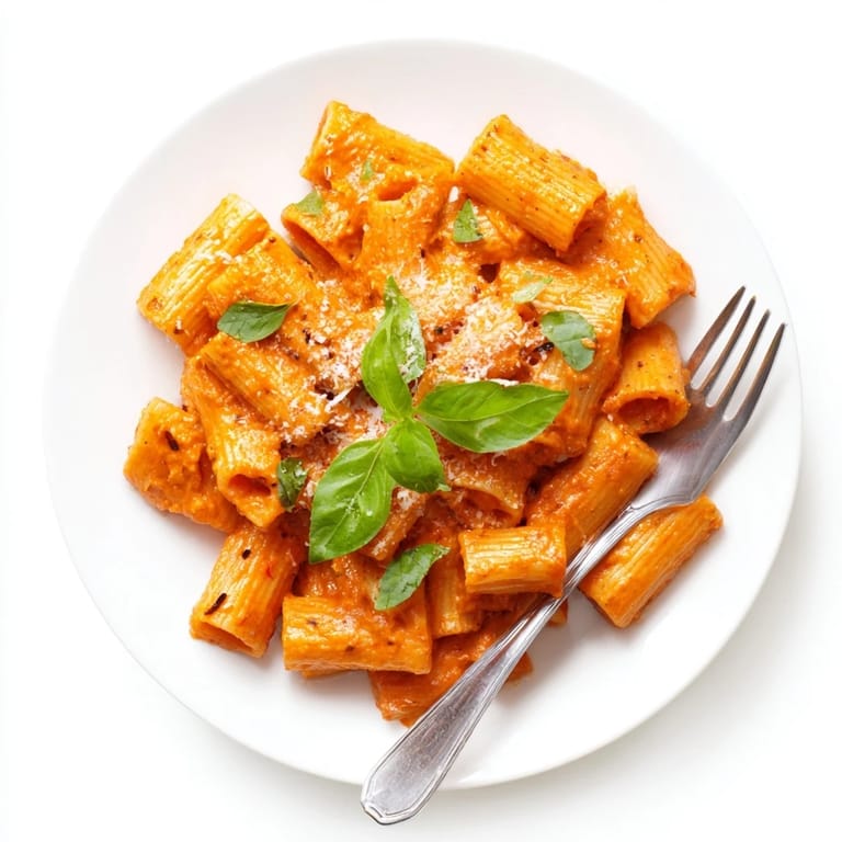 Steaming Roasted Red Pepper Pasta in a white bowl shows al dente pasta tossed in a rich, silky sauce with sweet peppers.