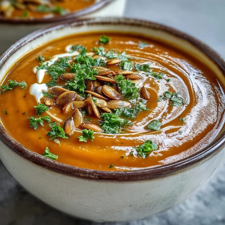 Spiced pumpkin soup in a white bowl, ready to enjoy with crusty bread slices.