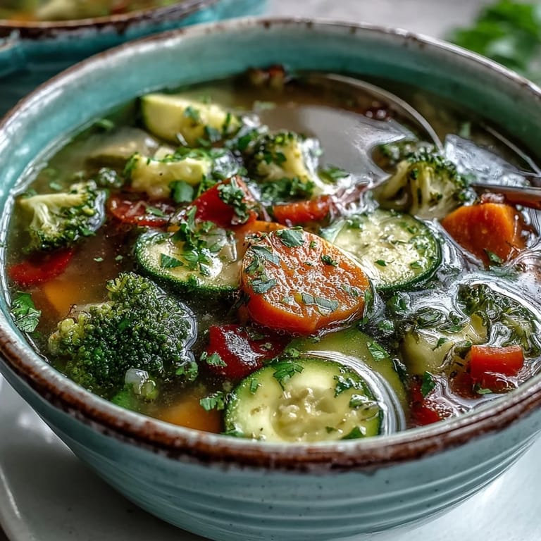 Healthy pot of Ginger Vegetable Soup with tender vegetables and aromatic ginger, ready to serve with crusty bread.