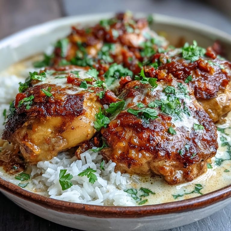 Steaming Easy Chicken Curry in a rustic skillet with tender chicken thighs and aromatic spices, close-up view.