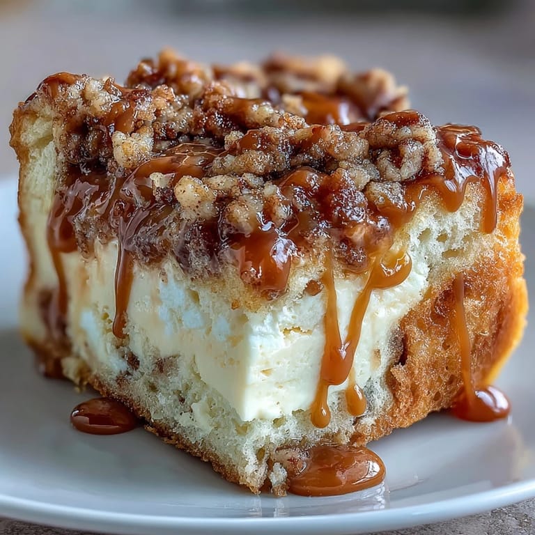 Two golden loaves of Caramel Cream Cheese Bread topped with caramel drizzle, ready for breakfast or dessert.