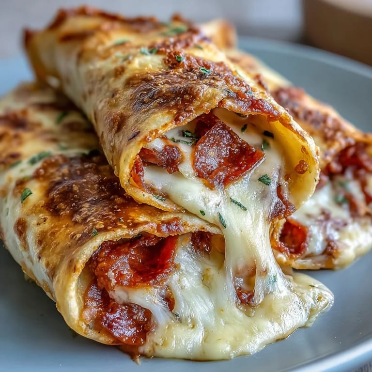 Freshly baked Tortilla Pizza Rolls cut into bite-sized pieces, showing a gooey cheese pull and vibrant bell peppers.