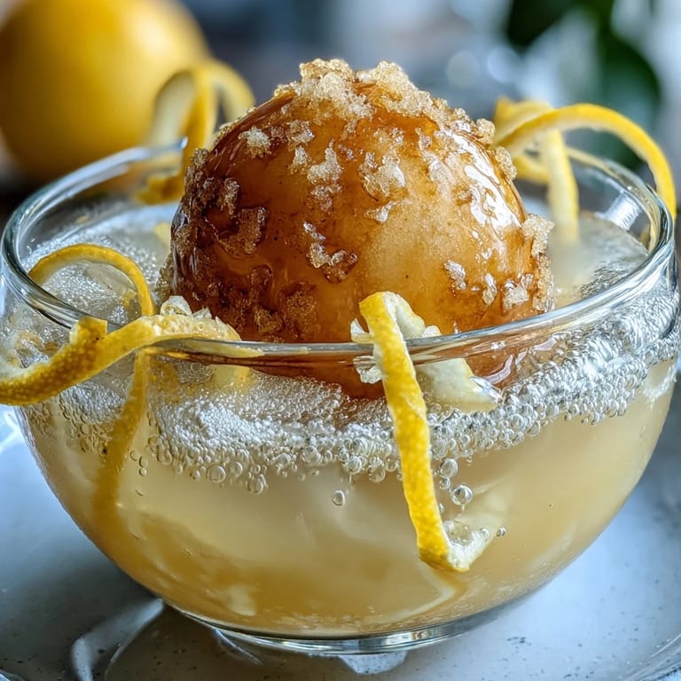 Elegant lemon sorbet and Limoncello float topped with bubbly sparkling water, served with a spoon and straw.