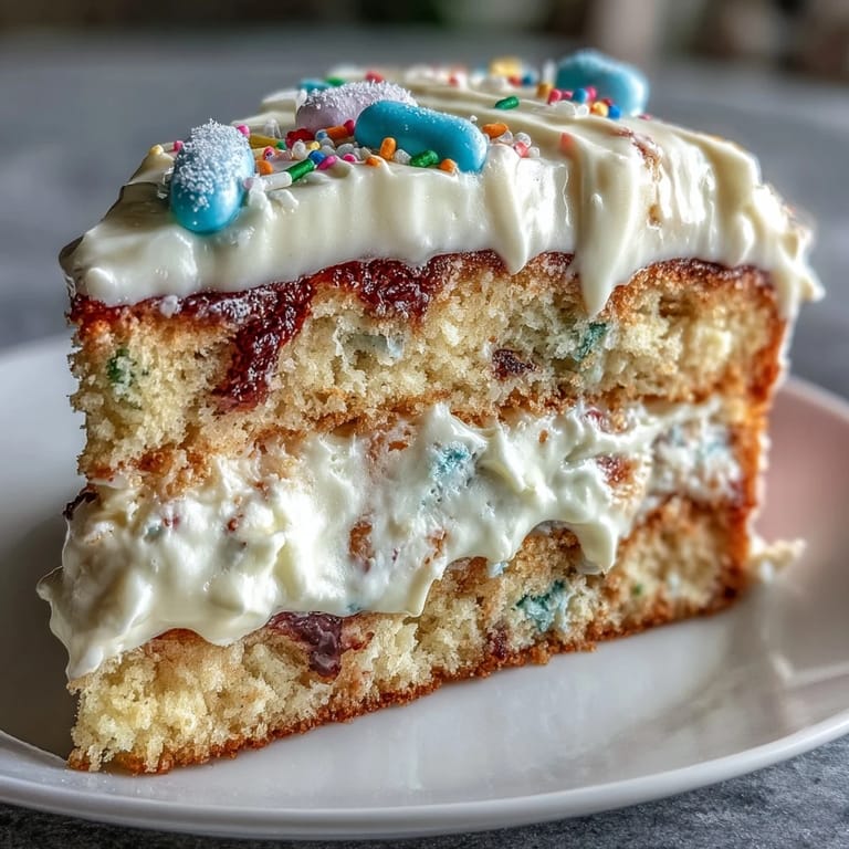 This vibrant Spring Birthday Party Funfetti Dip Cake is ready to be shared with friends.