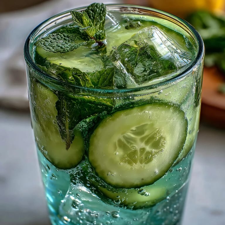 Refreshing Sparkling Cucumber Mint Lemonade Mocktail, perfect for a hot summer afternoon.