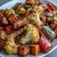 Vibrant anti-inflammatory turmeric roasted vegetables with golden edges and a warm, earthy aroma ready to serve.