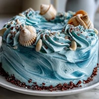 Cancer Zodiac Cake: A moist, ocean-blue vanilla cake adorned with edible shells.